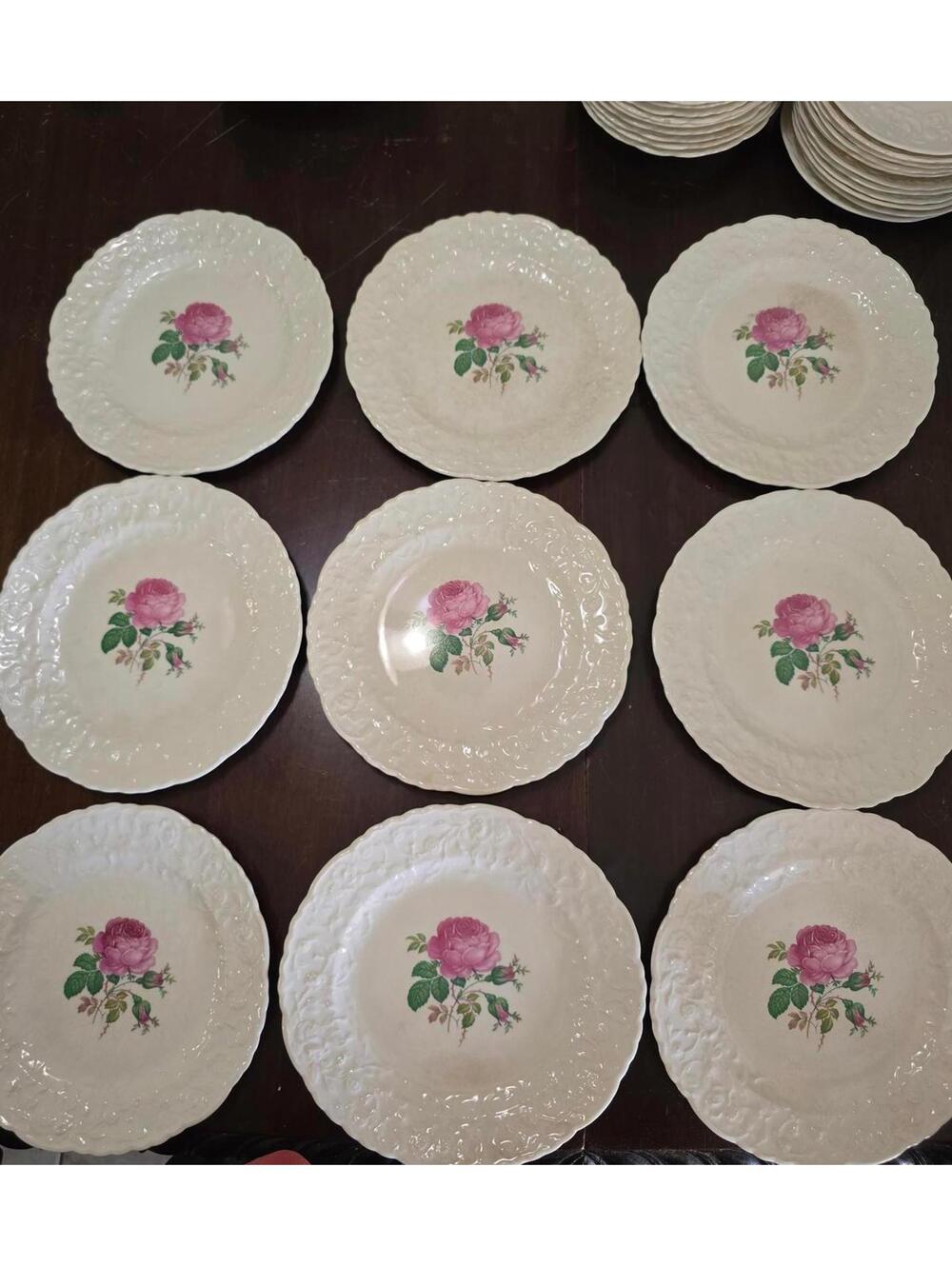 1940s Pope Gosser China Rose Point China 7.5" Salad/ Dessert Plate Set of 9